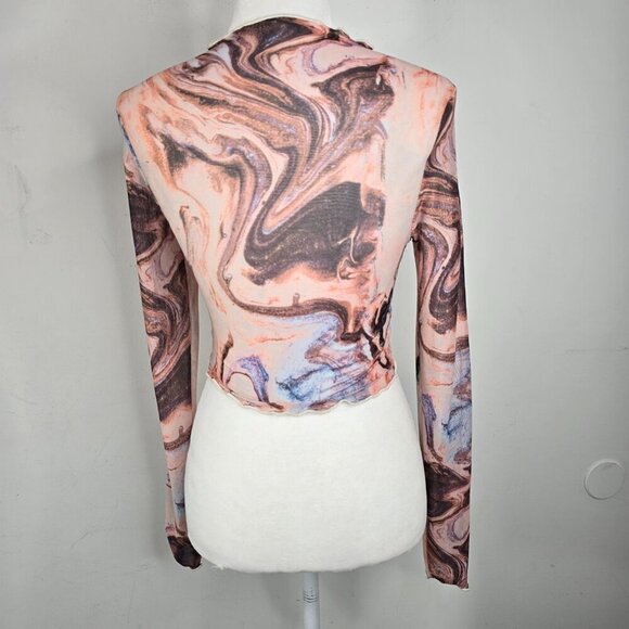 SHEIN Y2K Marble Print Sheer Mesh Long Sleeve Crop Top - Picture 8 of 9